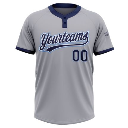 Custom Team Softball Jersey - Personalized Gray Navy Powder Blue Unisex Two-Button with Name and Number Personalized Gray