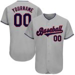 Customized Gray Red Navy Authentic Baseball Jersey for Men Personalized Gray Navy-Red Authentic Baseball Jersey