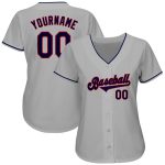 Customized Gray Red Navy Authentic Baseball Jersey for Men Personalized Gray Navy-Red Authentic Baseball Jersey