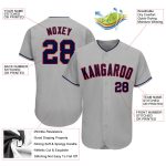 Custom Name and Number Authentic Baseball Jersey - Personalized Gray Navy-Red Team Jersey Personalized Gray Navy-Red Authentic