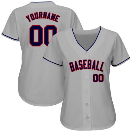 Custom Name and Number Authentic Baseball Jersey - Personalized Gray Navy-Red Team Jersey Personalized Gray Navy-Red Authentic