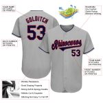 Customized Gray Red Navy Authentic Baseball Jersey for Men Personalized Gray Navy-Red Authentic Baseball Jersey