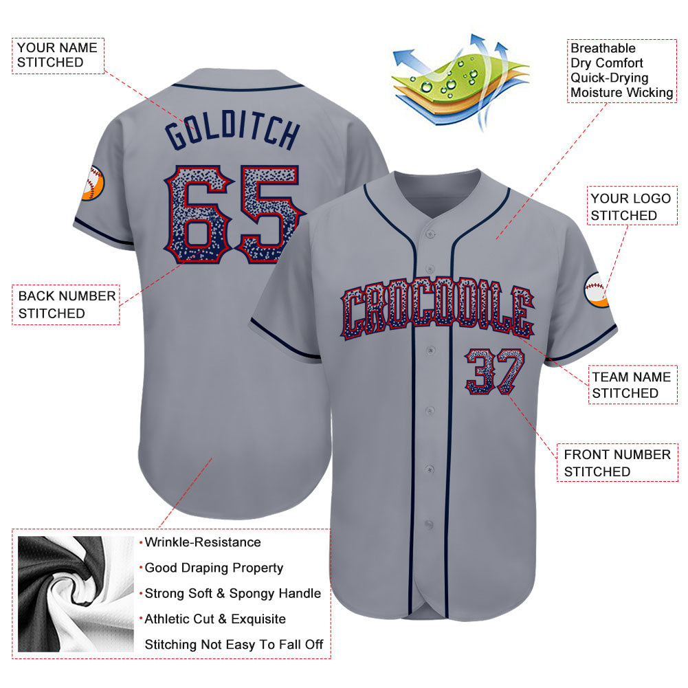 Personalized Gray Navy-Red Authentic Drift Fashion Baseball Jersey Team Custom Name and Number Custom Name and Number Baseball Jersey - Personalized Gray Navy-Red Authentic Drift Fashion Team Apparel Personalized Gray - Image 3