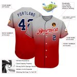 Custom Name and Number Baseball Jersey - Personalized Gray Navy Red Authentic Fade Fashion Team Jersey Personalized Gray