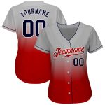Custom Name and Number Baseball Jersey - Personalized Gray Navy Red Authentic Fade Fashion Team Jersey Personalized Gray