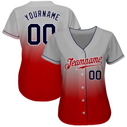 Custom Name and Number Baseball Jersey - Personalized Gray Navy Red Authentic Fade Fashion Team Jersey Personalized Gray
