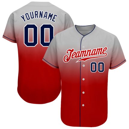 Custom Name and Number Baseball Jersey - Personalized Gray Navy Red Authentic Fade Fashion Team Jersey Personalized Gray