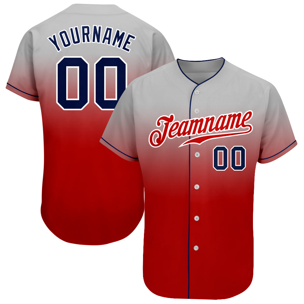 Custom Name and Number Baseball Jersey - Personalized Gray Navy Red Authentic Fade Fashion Team Jersey Personalized Gray