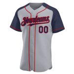 Personalized Custom Name and Number Baseball Jersey - Gray Navy-Red Authentic Raglan Sleeves Personalized Gray Navy-Red Authentic