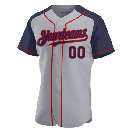 Personalized Custom Name and Number Baseball Jersey - Gray Navy-Red Authentic Raglan Sleeves Personalized Gray Navy-Red Authentic