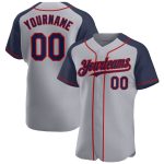 Personalized Custom Name and Number Baseball Jersey - Gray Navy-Red Authentic Raglan Sleeves Personalized Gray Navy-Red Authentic