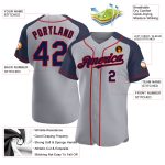 Personalized Custom Name and Number Baseball Jersey - Gray Navy-Red Authentic Raglan Sleeves Personalized Gray Navy-Red Authentic