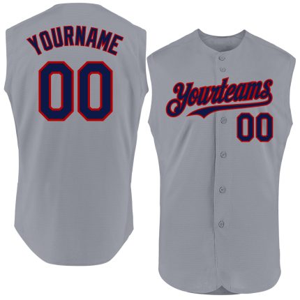 Personalized Gray Navy Red Baseball Jersey - Authentic Sleeveless Design Personalized Gray Navy-Red Authentic Sleeveless