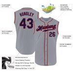 Custom Team Name & Number Personalized Baseball Jersey - Gray Navy Red Authentic Sleeveless Design Personalized Gray Navy-Red