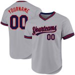 Custom Name Number Personalized Baseball Jersey - Authentic Gray Navy-Red Throwback Design Personalized Gray Navy-Red Authentic