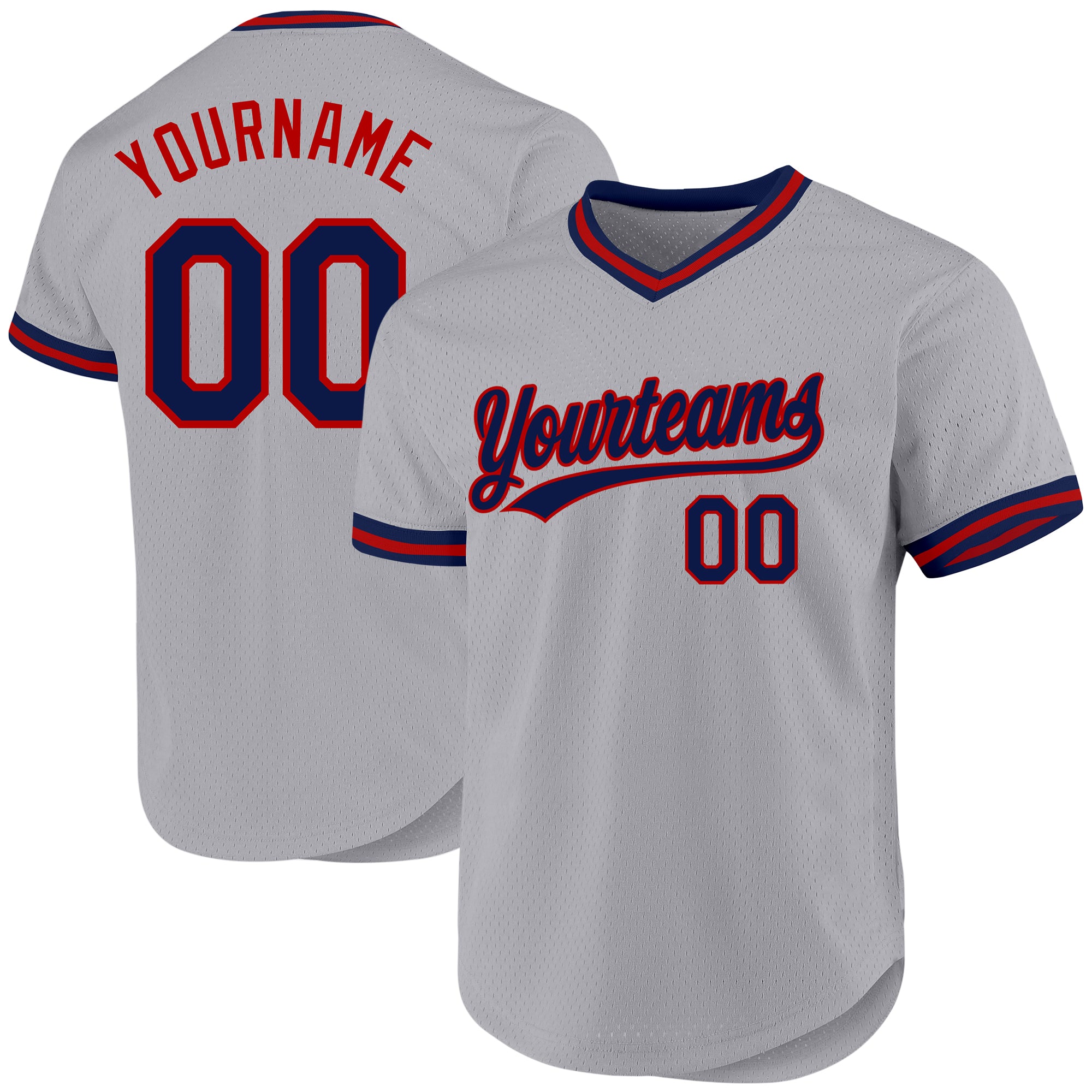 Custom Name Number Personalized Baseball Jersey - Authentic Gray Navy-Red Throwback Design Personalized Gray Navy-Red Authentic