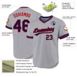 Custom Name Number Personalized Baseball Jersey - Authentic Gray Navy-Red Throwback Design Personalized Gray Navy-Red Authentic