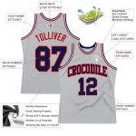 Personalized Authentic Throwback Basketball Jersey - Gray Navy Red Design Personalized Gray Navy-Red Authentic Throwback