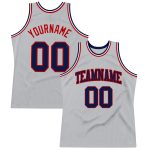 Personalized Authentic Throwback Basketball Jersey - Gray Navy Red Design Personalized Gray Navy-Red Authentic Throwback