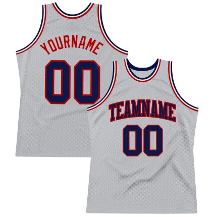 Personalized Authentic Throwback Basketball Jersey - Gray Navy Red Design Personalized Gray Navy-Red Authentic Throwback