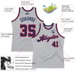 Custom Name and Number Personalized Gray Navy-Red Basketball Jersey - Authentic Throwback Design Personalized Gray Navy-Red