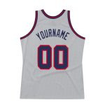 Custom Name and Number Personalized Gray Navy-Red Basketball Jersey - Authentic Throwback Design Personalized Gray Navy-Red