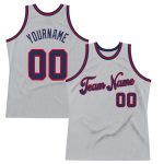 Custom Name and Number Personalized Gray Navy-Red Basketball Jersey - Authentic Throwback Design Personalized Gray Navy-Red