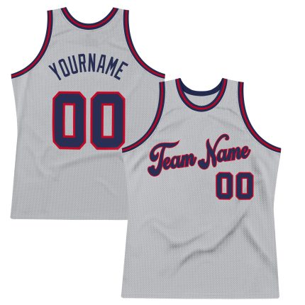 Custom Name and Number Personalized Gray Navy-Red Basketball Jersey - Authentic Throwback Design Personalized Gray Navy-Red