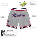 Custom Name Number Personalized Basketball Shorts Gray Navy Red Authentic Throwback Team Personalized Gray Navy-Red Authentic