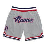 Custom Name Number Personalized Basketball Shorts Gray Navy Red Authentic Throwback Team Personalized Gray Navy-Red Authentic