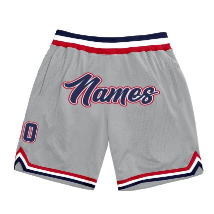 Custom Name Number Personalized Basketball Shorts Gray Navy Red Authentic Throwback Team Personalized Gray Navy-Red Authentic