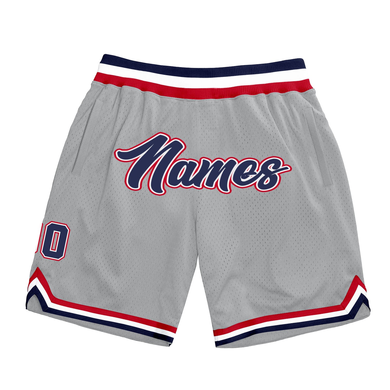 Custom Name Number Personalized Basketball Shorts Gray Navy Red Authentic Throwback Team Personalized Gray Navy-Red Authentic