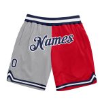 Custom Name Number Basketball Shorts Authentic Throwback Gray Navy Red Fashion Split Design Team Gear Personalized Gray Navy-Red
