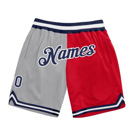 Custom Name Number Basketball Shorts Authentic Throwback Gray Navy Red Fashion Split Design Team Gear Personalized Gray Navy-Red