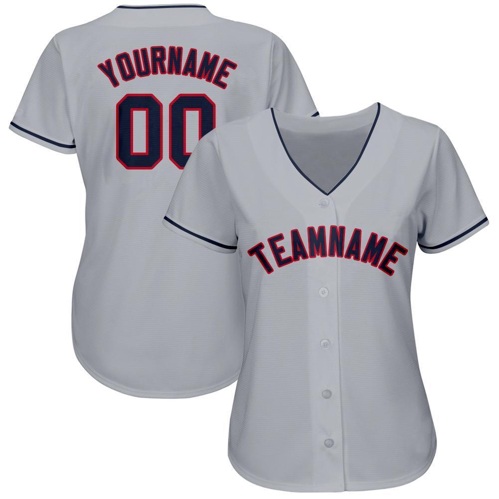 Custom Name Number Baseball Jersey - Personalized Gray Navy-Red Team Jersey Personalized Gray Navy-Red Baseball Jersey Team