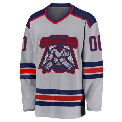 Personalized Hockey Jersey in Gray Navy and Red - Custom Sports Apparel Personalized Gray Navy-Red Hockey Jersey