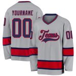 Custom Hockey Jersey with Personalized Name & Number - Gray Navy-Red Personalized Gray Navy-Red Hockey Jersey Team Custom