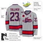 Custom Hockey Jersey with Personalized Name & Number - Gray Navy-Red Personalized Gray Navy-Red Hockey Jersey Team Custom