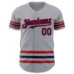 Custom Team Name Number Baseball Jersey - Personalized Gray Navy Red Line Authentic Jersey Personalized Gray Navy-Red Line