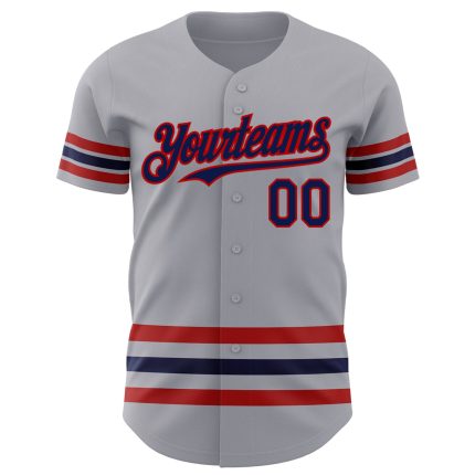 Custom Team Name Number Baseball Jersey - Personalized Gray Navy Red Line Authentic Jersey Personalized Gray Navy-Red Line