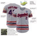 Custom Team Name Number Baseball Jersey - Personalized Gray Navy Red Line Authentic Jersey Personalized Gray Navy-Red Line