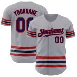 Custom Team Name Number Baseball Jersey - Personalized Gray Navy Red Line Authentic Jersey Personalized Gray Navy-Red Line