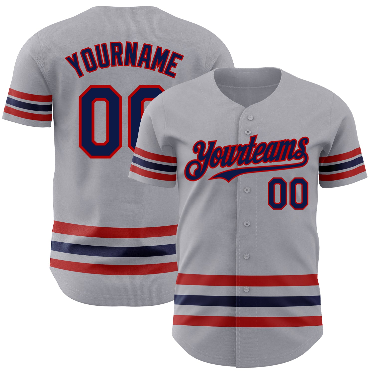 Custom Team Name Number Baseball Jersey - Personalized Gray Navy Red Line Authentic Jersey Personalized Gray Navy-Red Line