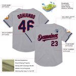 Custom Gray Navy-Red Mesh Baseball Jersey with Personalized Name and Number - Authentic Throwback Team Design Personalized