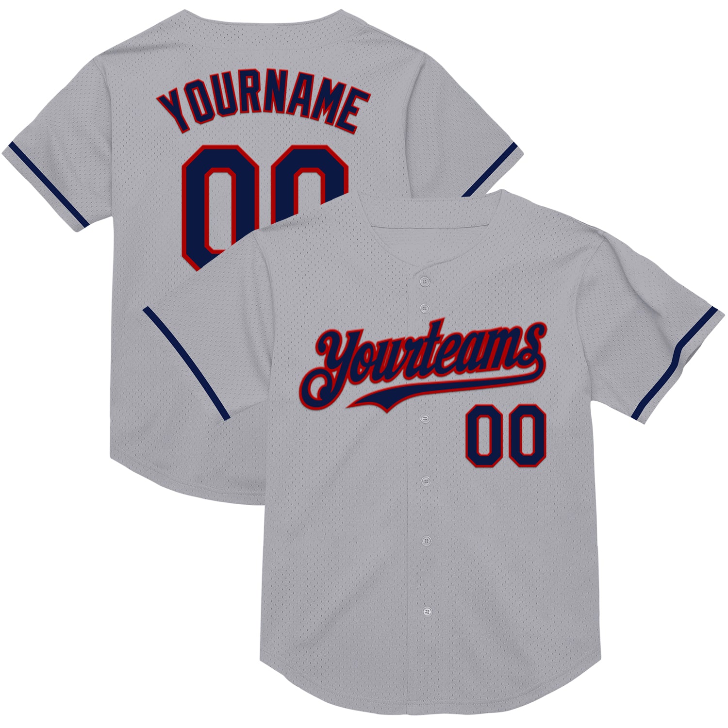 Custom Gray Navy-Red Mesh Baseball Jersey with Personalized Name and Number - Authentic Throwback Team Design Personalized