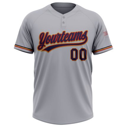 Custom Two-Button Softball Jersey Personalized with Name and Number - Unisex Gray, Navy, Red, Old Gold Personalized Gray