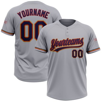 Custom Two-Button Softball Jersey Personalized with Name and Number - Unisex Gray, Navy, Red, Old Gold Personalized Gray
