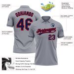 Custom Performance Vapor Golf Polo Shirt - Personalized Gray Navy-Red with Team Name and Number Personalized Gray Navy-Red