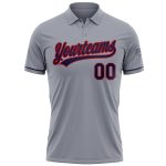 Custom Performance Vapor Golf Polo Shirt - Personalized Gray Navy-Red with Team Name and Number Personalized Gray Navy-Red