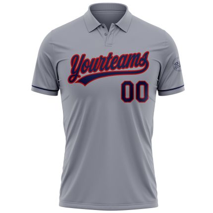 Custom Performance Vapor Golf Polo Shirt - Personalized Gray Navy-Red with Team Name and Number Personalized Gray Navy-Red
